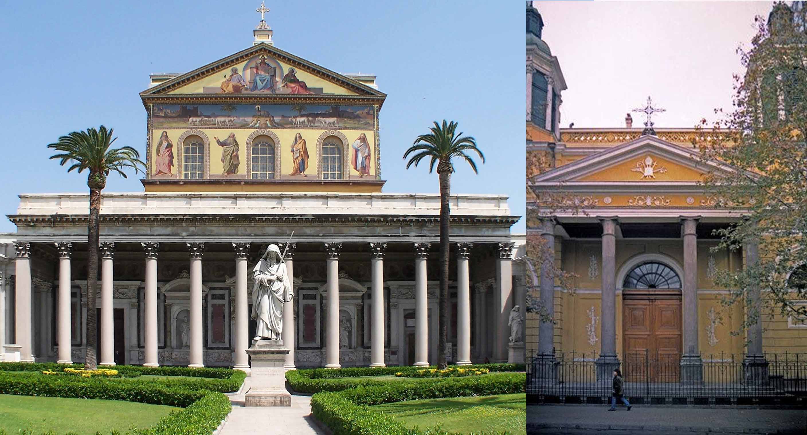 Fachadas de la Basílica de San Pablo en Roma y la Iglesia de las Agustinas